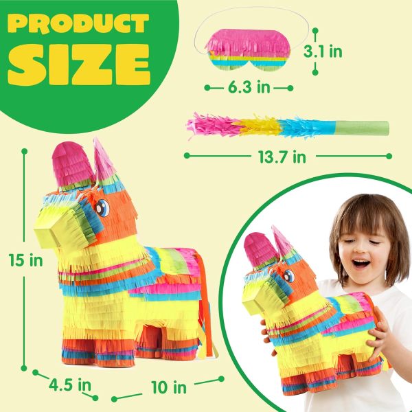 Cinco De Mayo Donkey Pinata for Kids Birthday Party, (13 x 20 x 5 in.) for Fun Fiesta Taco Party Supplies, Luau Event Photo Props, Mexican Theme Decoration, Carnivals Festivals, Taco Tuesday Event - Image 3