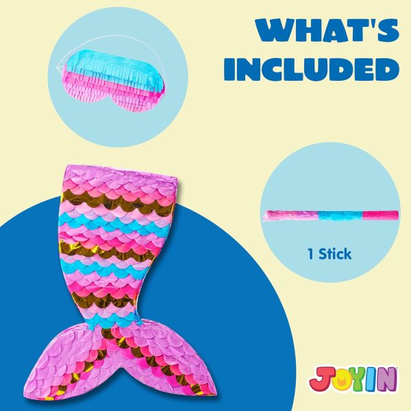 Mermaid Tail Pinata with Plastic Bat and Paper Blindfold for Fun Fiesta Taco Party Supplies, Photo Props, Mexican Theme Decoration, Carnivals Festivals, Girl Kids Birthday Parties 13W x 15.7H - Image 4