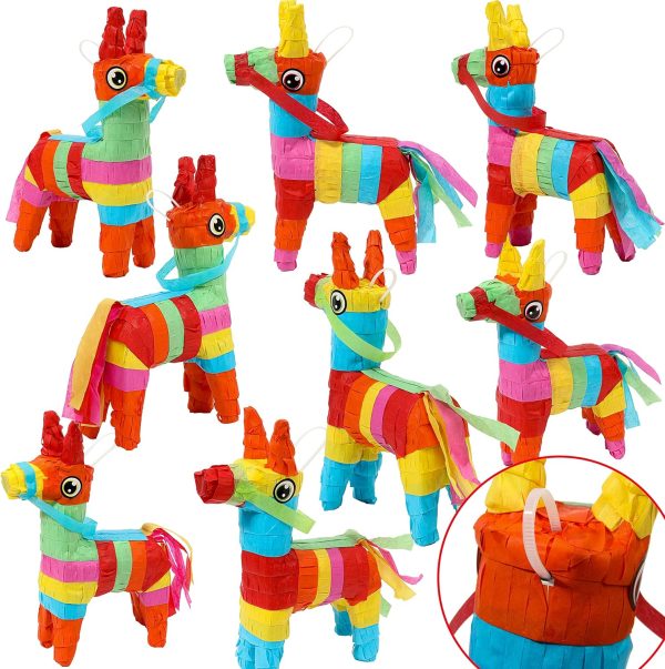 Cinco De Mayo 8 pcs Mini Donkey Pinatas 5.7"x7.5" Rainbow Color for Fun Fiesta Taco Party Supplies, Luau Event Photo Props, Mexican Theme Decoration, Carnivals Festivals, Taco Tuesday Event - Image 8